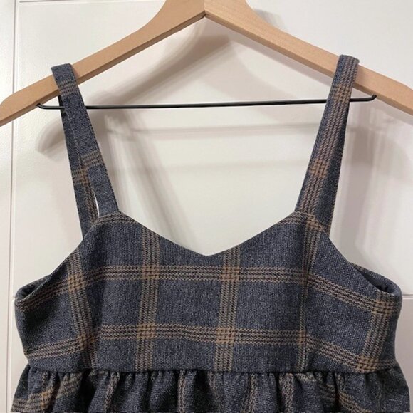 NWOT Hüming Plaid Babydoll Peplum Cropped Tank Top Dark Academia - Picture 3 of 12